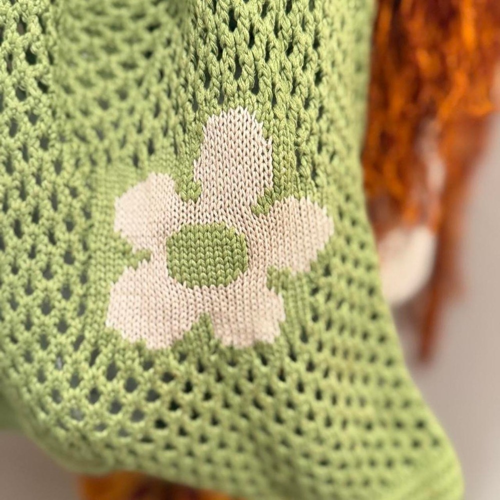 Vintage 2000s boho crochet green floral bag - Picture 3 of 5